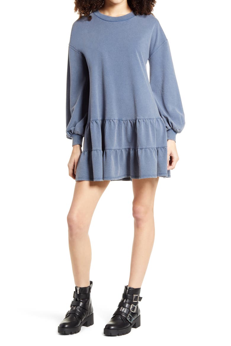 Drop Waist Long Sleeve Babydoll Dress, Main, color, NAVY DENIM