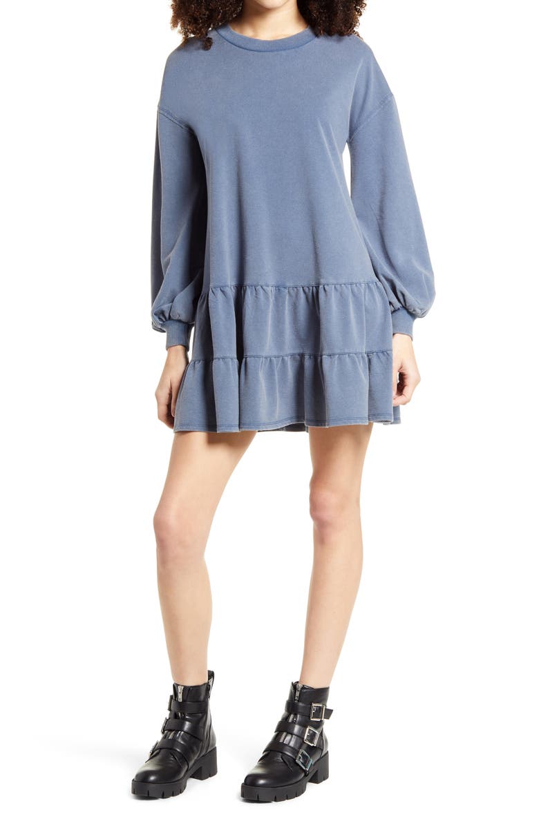 BP. Drop Waist Long Sleeve Babydoll Dress, Main, color, 