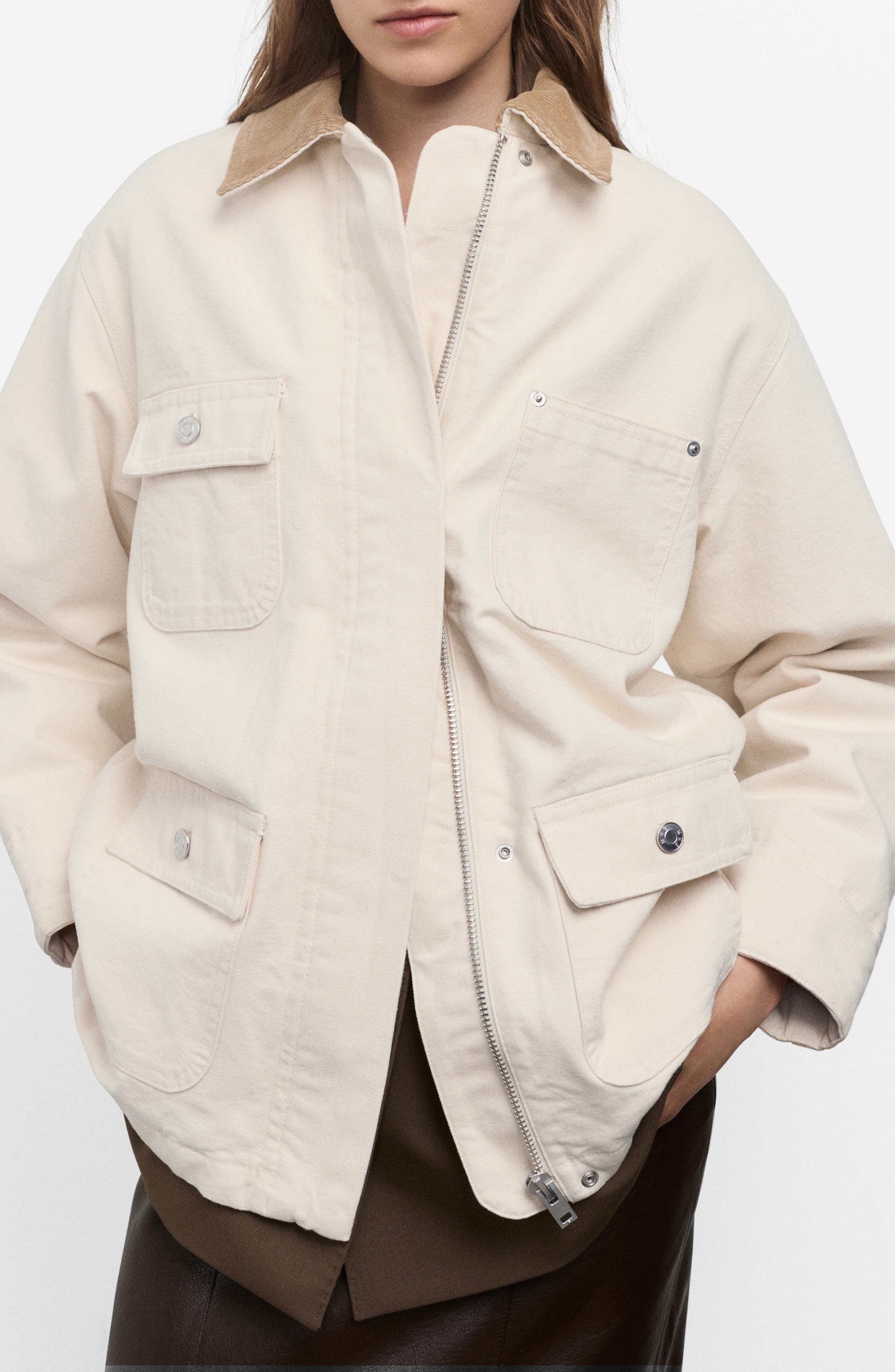 MANGO Corduroy Collar Denim Jacket