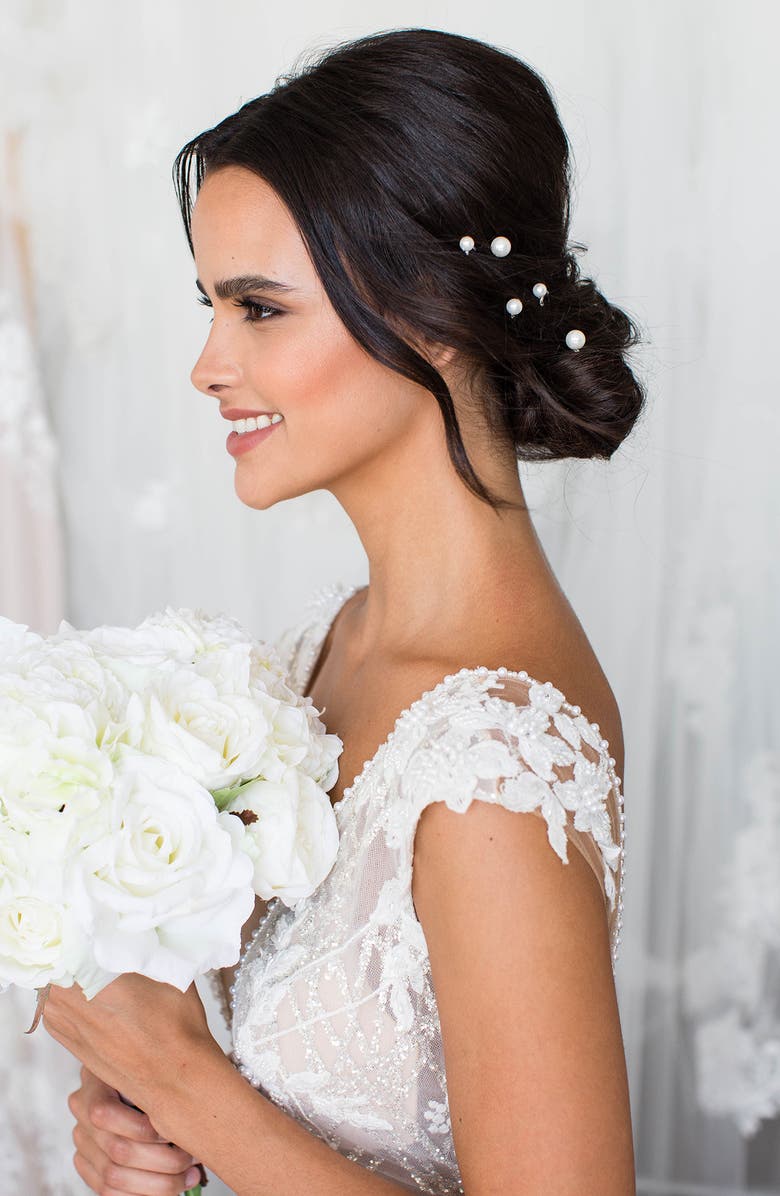 Brides & Hairpins Iva Set of 5 Imitation Pearl Bobby Pins, Alternate, color, Silver