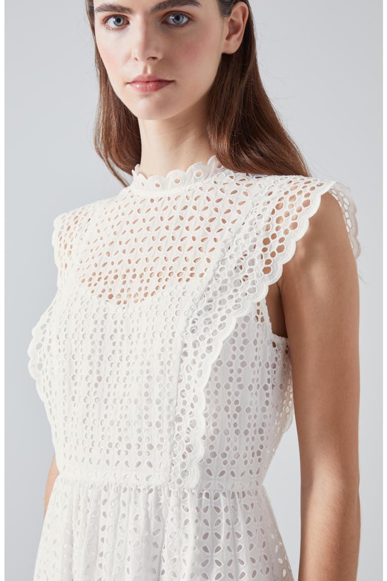 Laila Broderie Cotton Dress, Alternate, color, WHITE