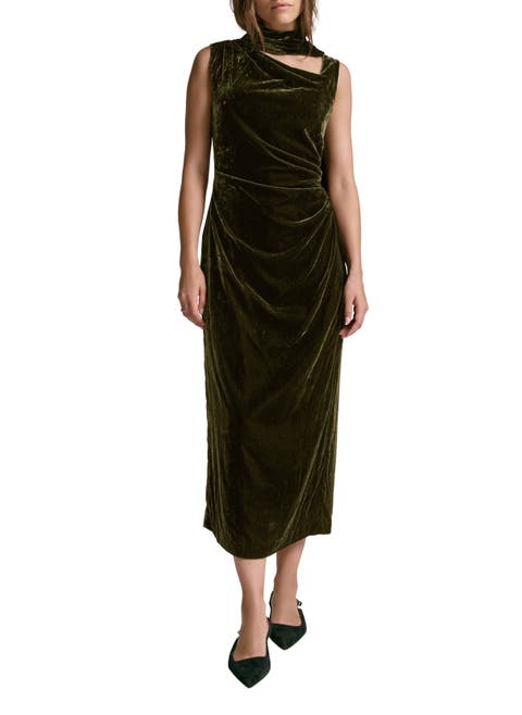 Velvet Scarf Detail Midi Dress