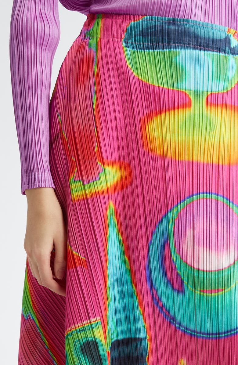 Pleats Please Issey Miyake Thermal Floods Print Pleated A-Line Skirt, Alternate, color, Pink