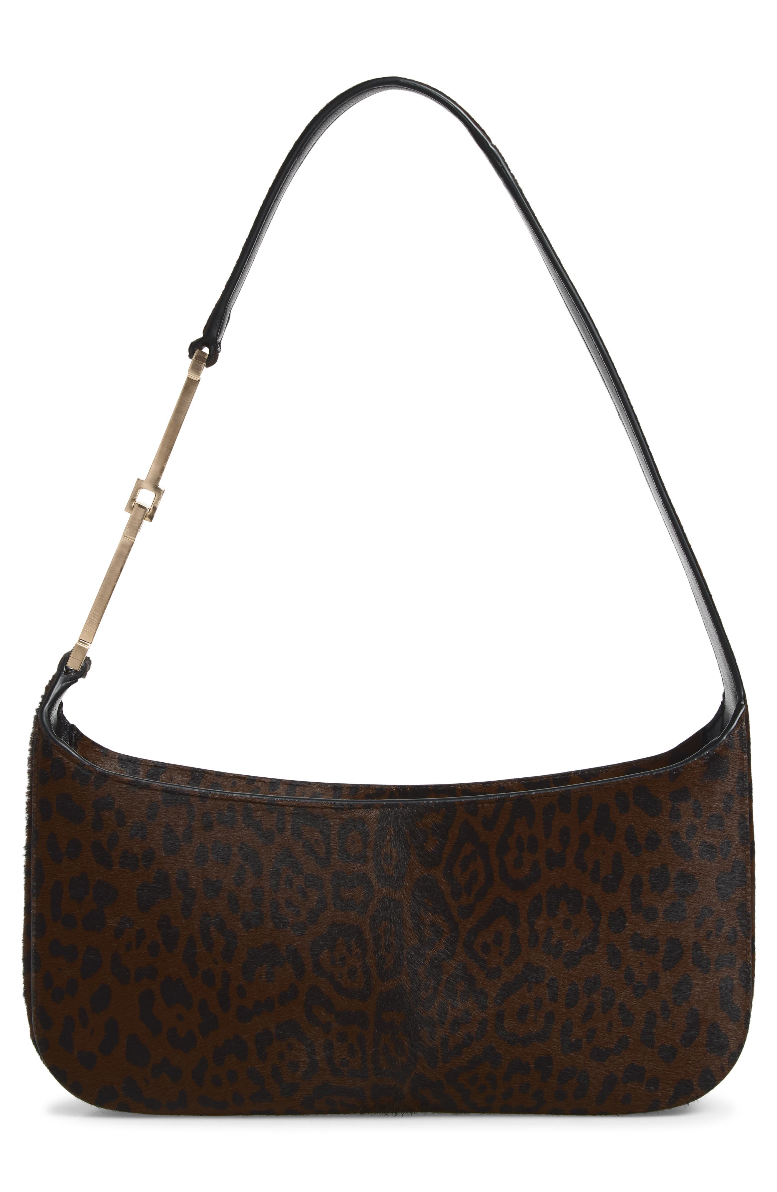 Small Arc Leopard Print Calf Hair Shoulder Bag, Alternate, color, BROWN/ BLACK