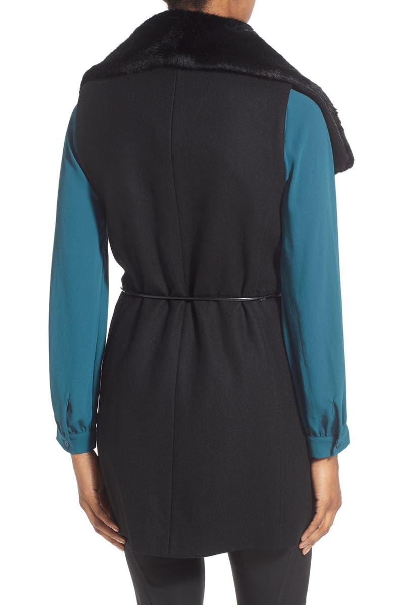 Vince Camuto Faux Fur Front Belted Vest, Alternate, color, 