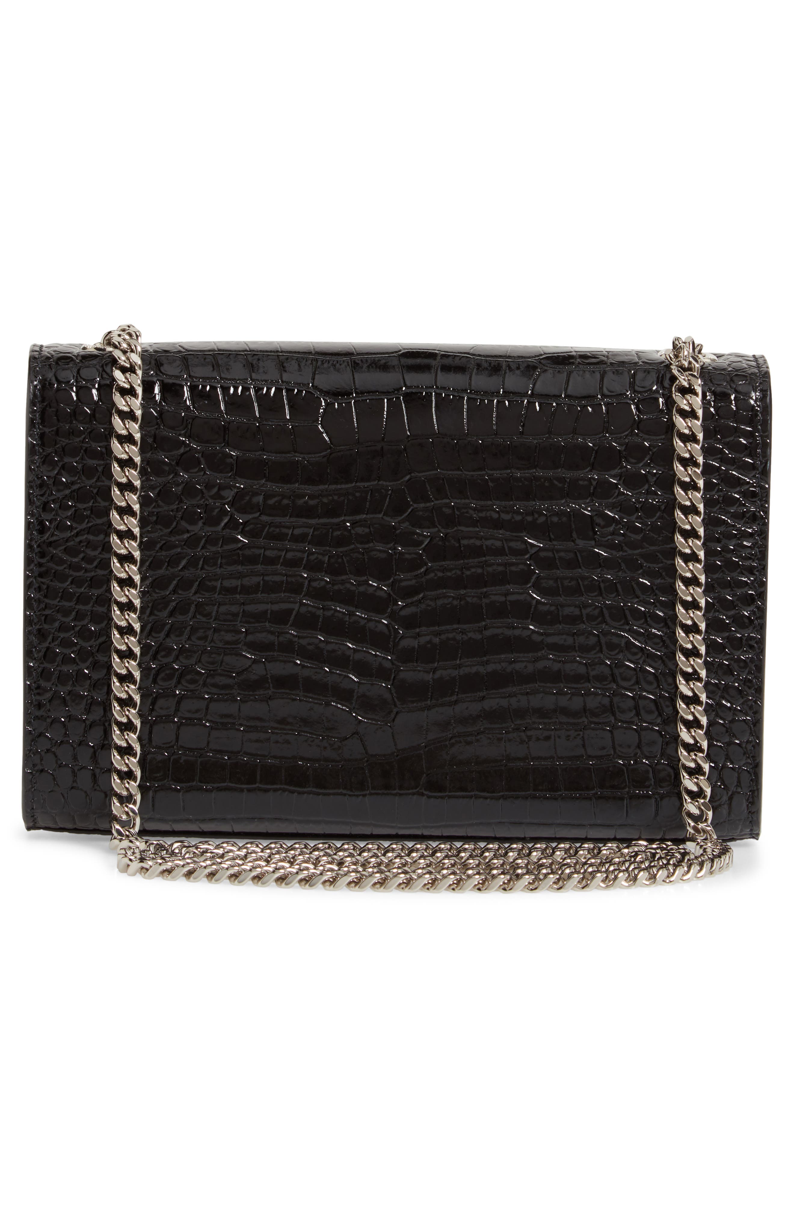 Saint Laurent Small Kate Croc Embossed Leather Shoulder Bag, Alternate, color, 