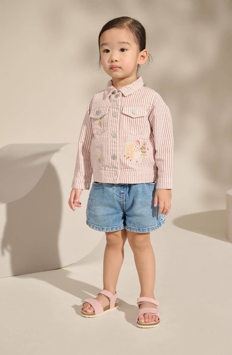 NEXT Kids' Embroidered Stripe Denim Jacket, Alternate, color, Pink