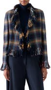 Akris punto Plaid Tweed Jacket with Fringe
