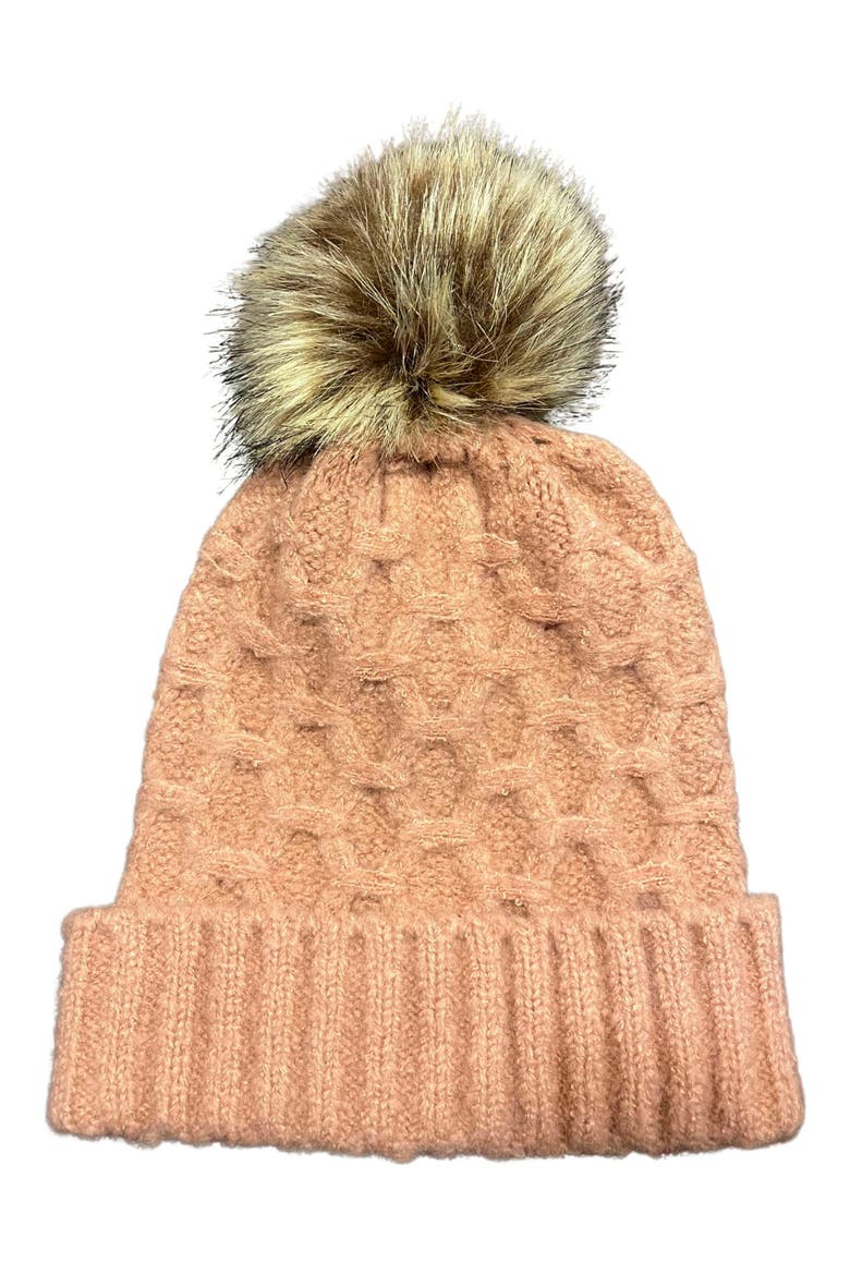 Faux Fur Pom Honeycomb Knit Beanie, Main, color, MAUVE
