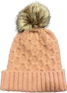 MARCUS ADLER Faux Fur Pom Honeycomb Knit Beanie