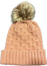 MARCUS ADLER Faux Fur Pom Honeycomb Knit Beanie