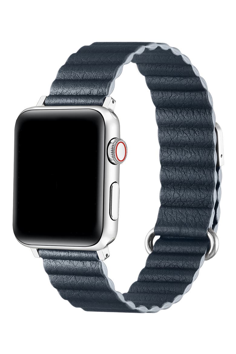 Dakota Faux Leather Apple Watch® Watchband, Alternate, color, NAVY