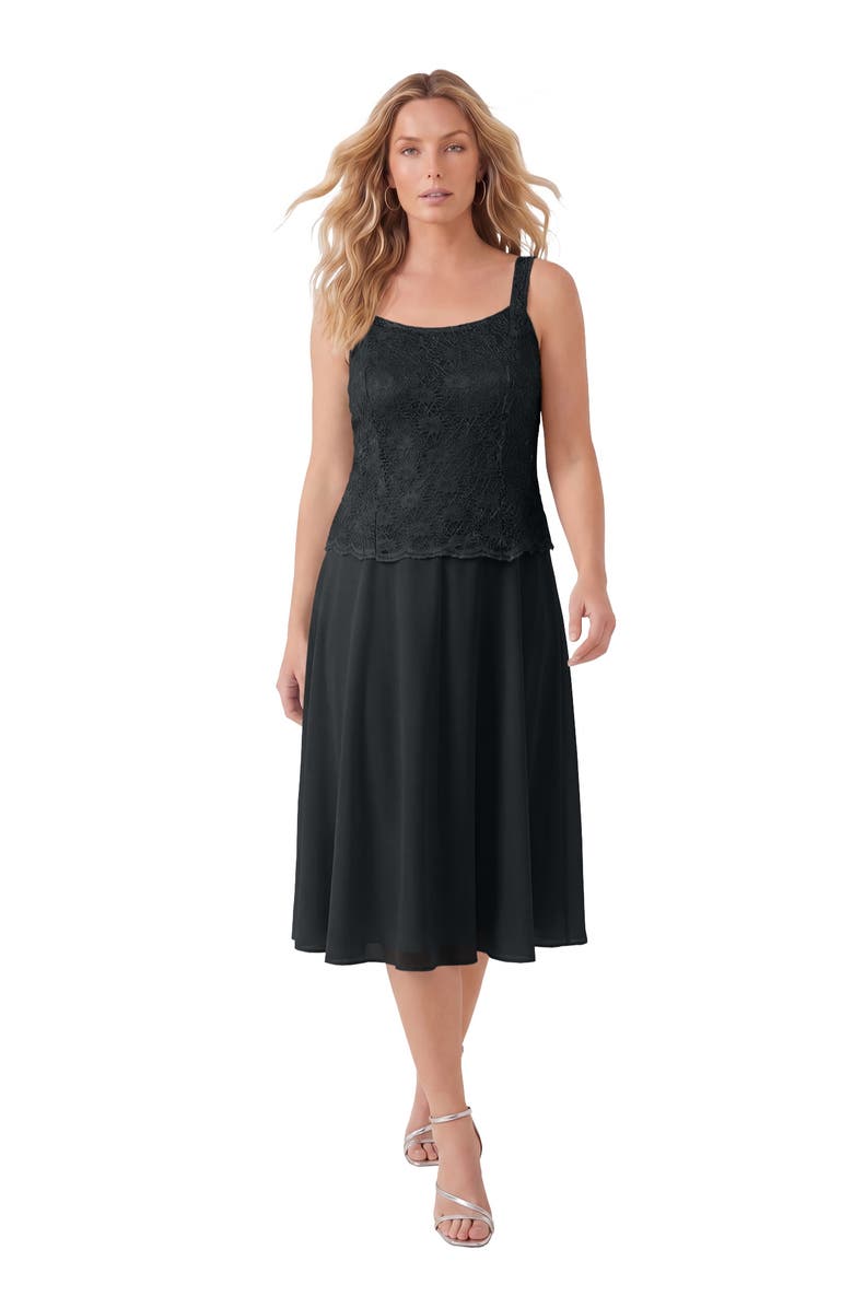 Roaman's Glitter & Lace Jacket Dress Set, Main, color, Black