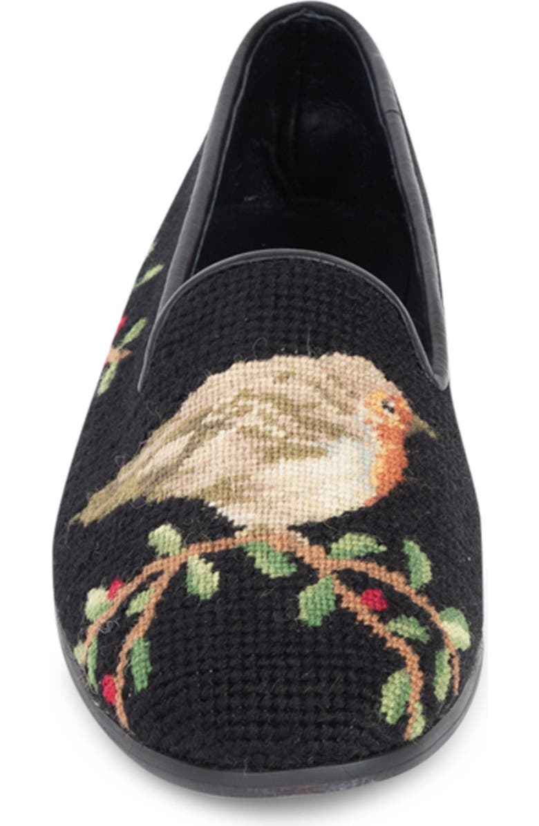 ByPaige Needlepoint Bird Flat, Alternate, color, Robin On Black