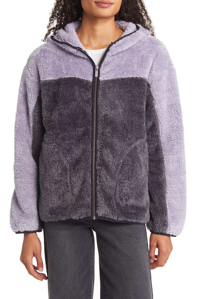 Sheila High Pile Fleece Hooded Jacket, Alternate, color, CLOUDY GREY / COAL