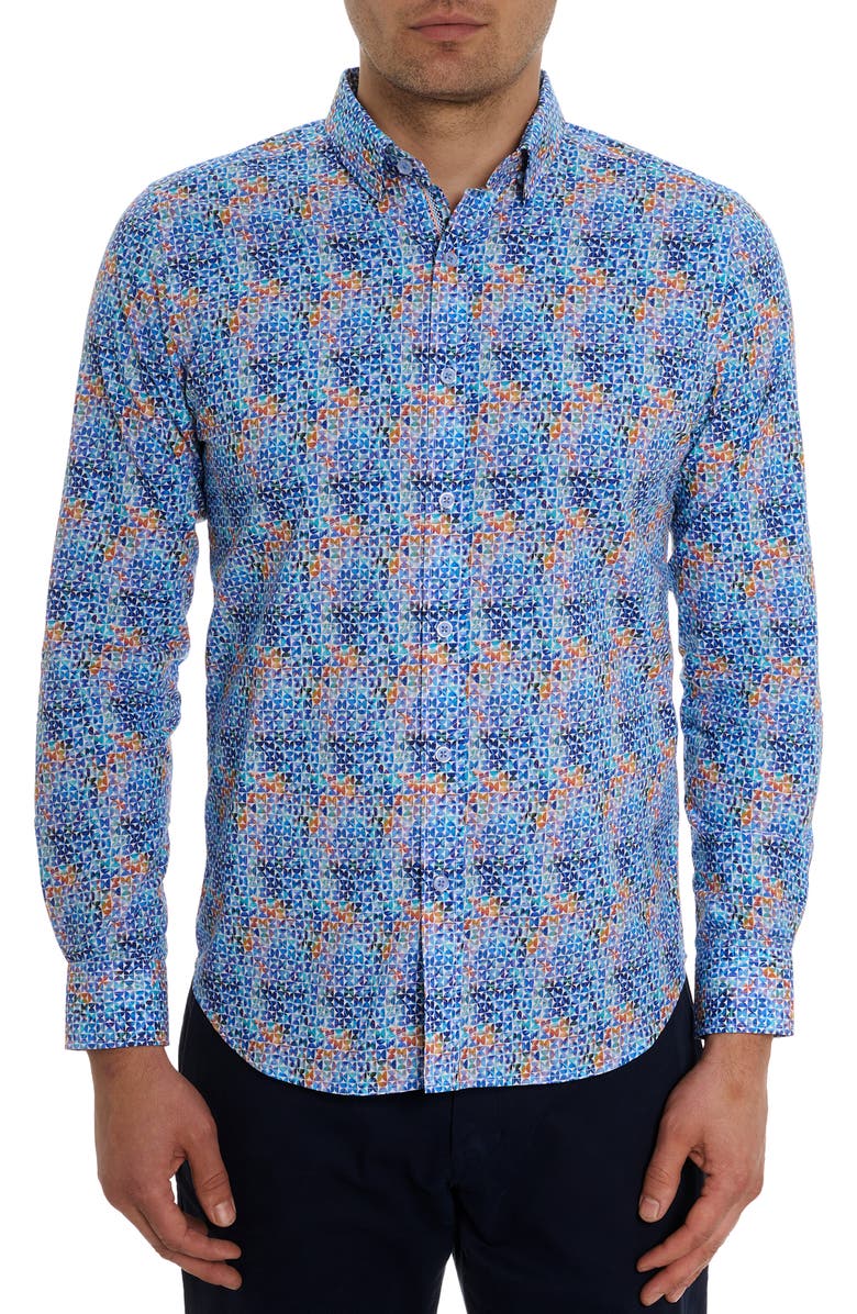 Robert Graham Venlow Geo Print Cotton Button-Up Shirt, Main, color,