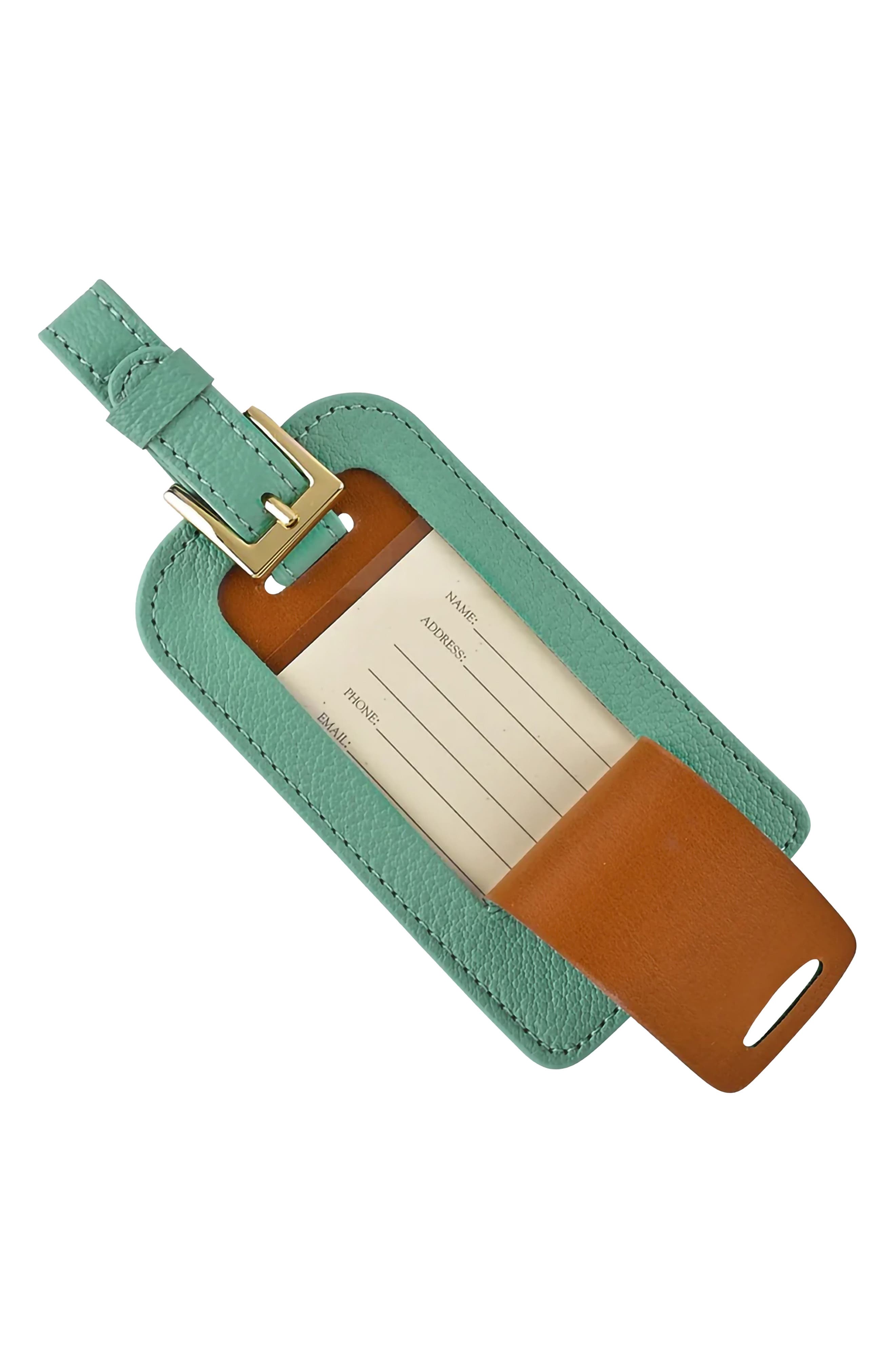 Graphic Image Leather Luggage Tag, Alternate, color, Robins Egg Blue