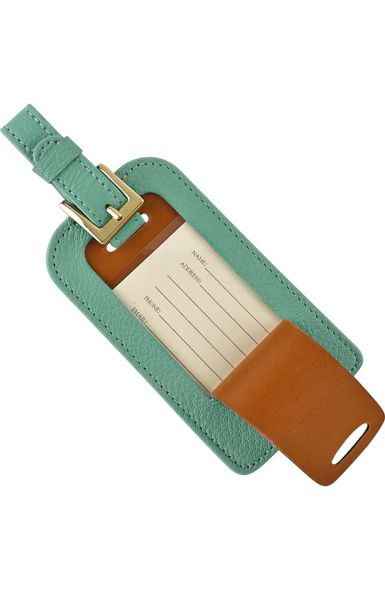 Graphic Image Leather Luggage Tag, Alternate, color, Robins Egg Blue