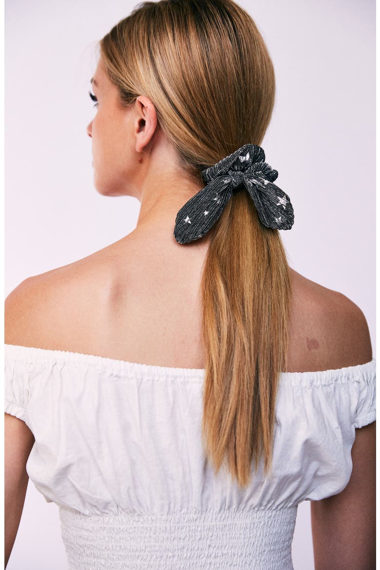 Foil Print Bunny Scrunchie, Alternate, color, BLACK/ SILVER