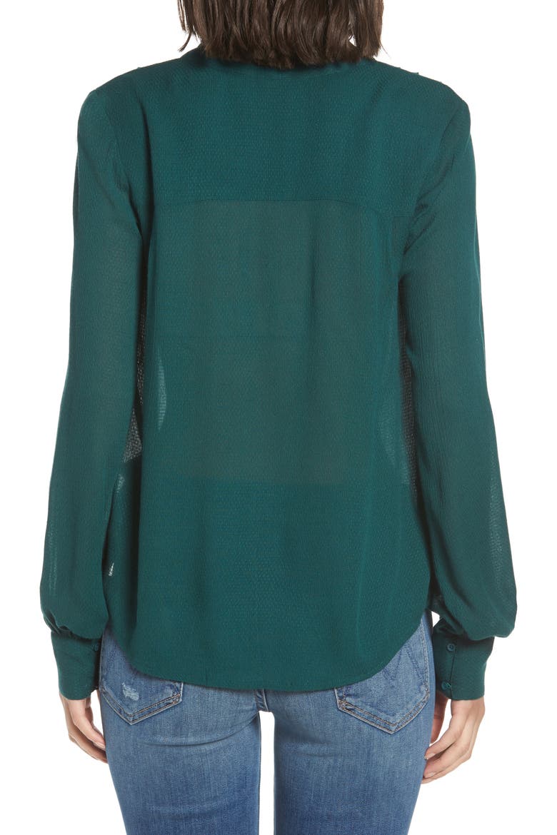 Tie Neck Ruffle Blouse, Alternate, color, GREEN BUG