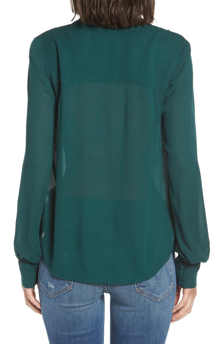 Hinge Tie Neck Ruffle Blouse, Alternate, color, Green Bug