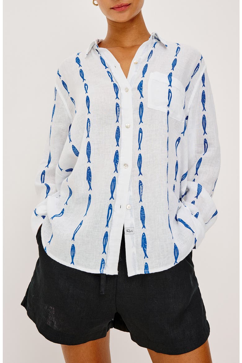 Charli Print Linen Blend Button-Up Shirt, Main, color, SARDINES