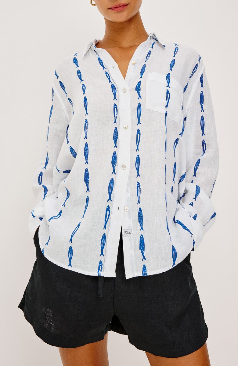 Rails Charli Print Linen Blend Button-Up Shirt, Main, color, Sardines