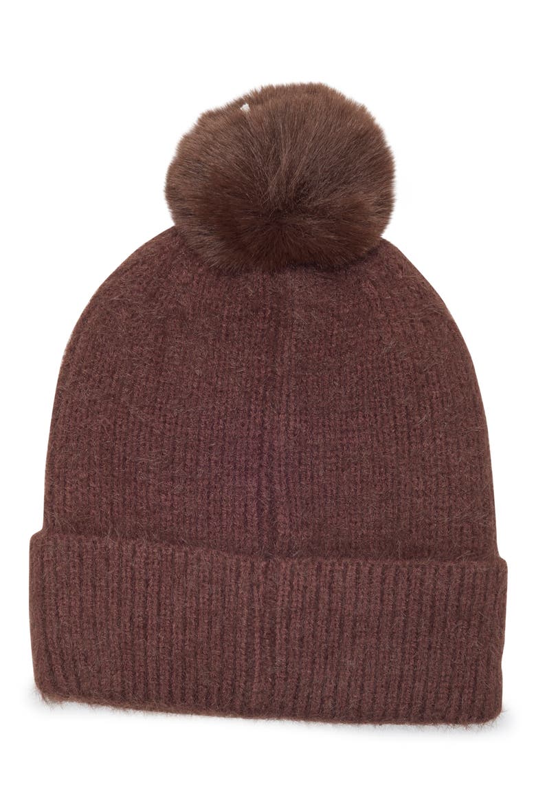 Embellished Faux Fur Pom Beanie, Alternate, color, BROWN
