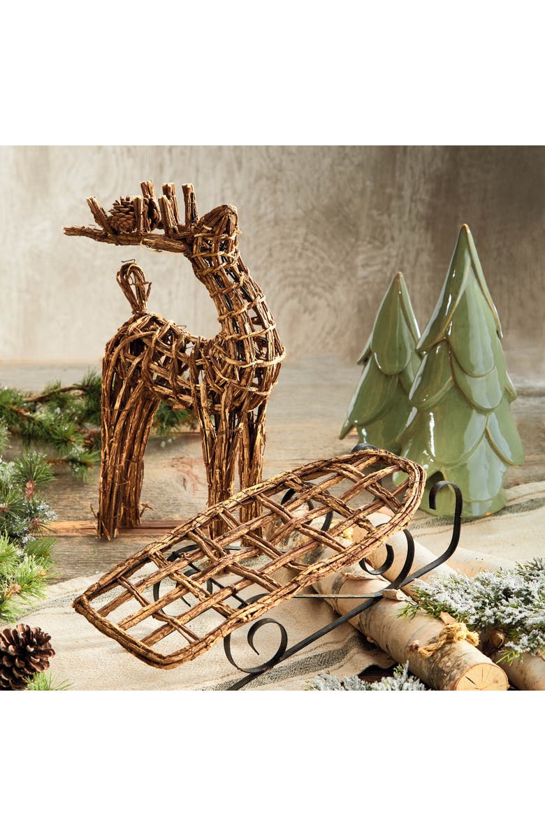 tag Vine Reindeer Decor Natural Wood Holiday Animal Statue, Alternate, color, Beige