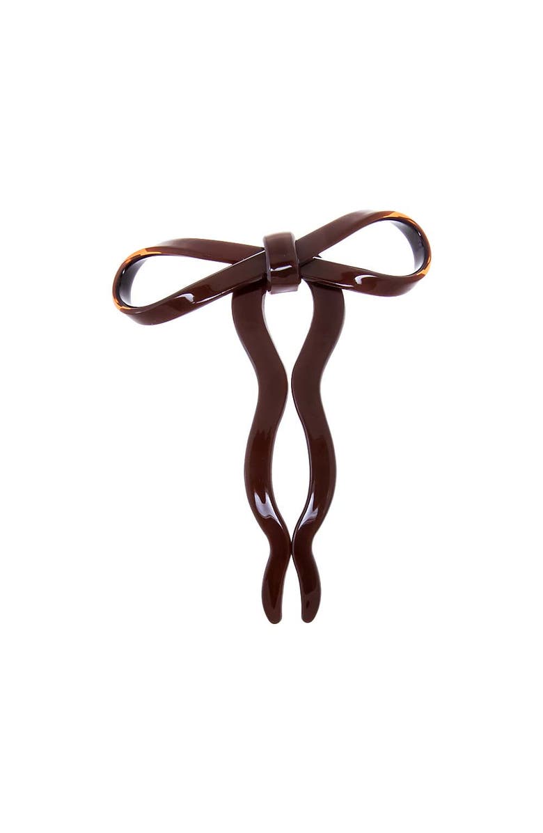 BY ADINA EDEN Brown Frilly Ribbon Hair Pin, Main, color, 