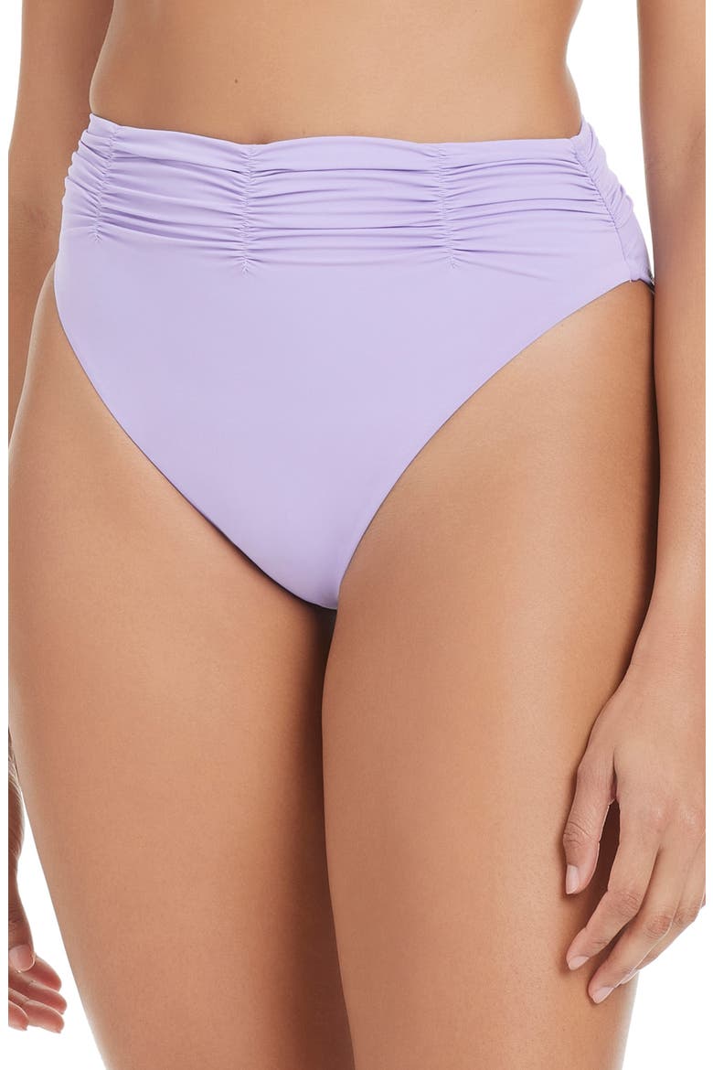 Shirred High Waist Bikini Bottoms, Main, color, LAVENDER POWDER