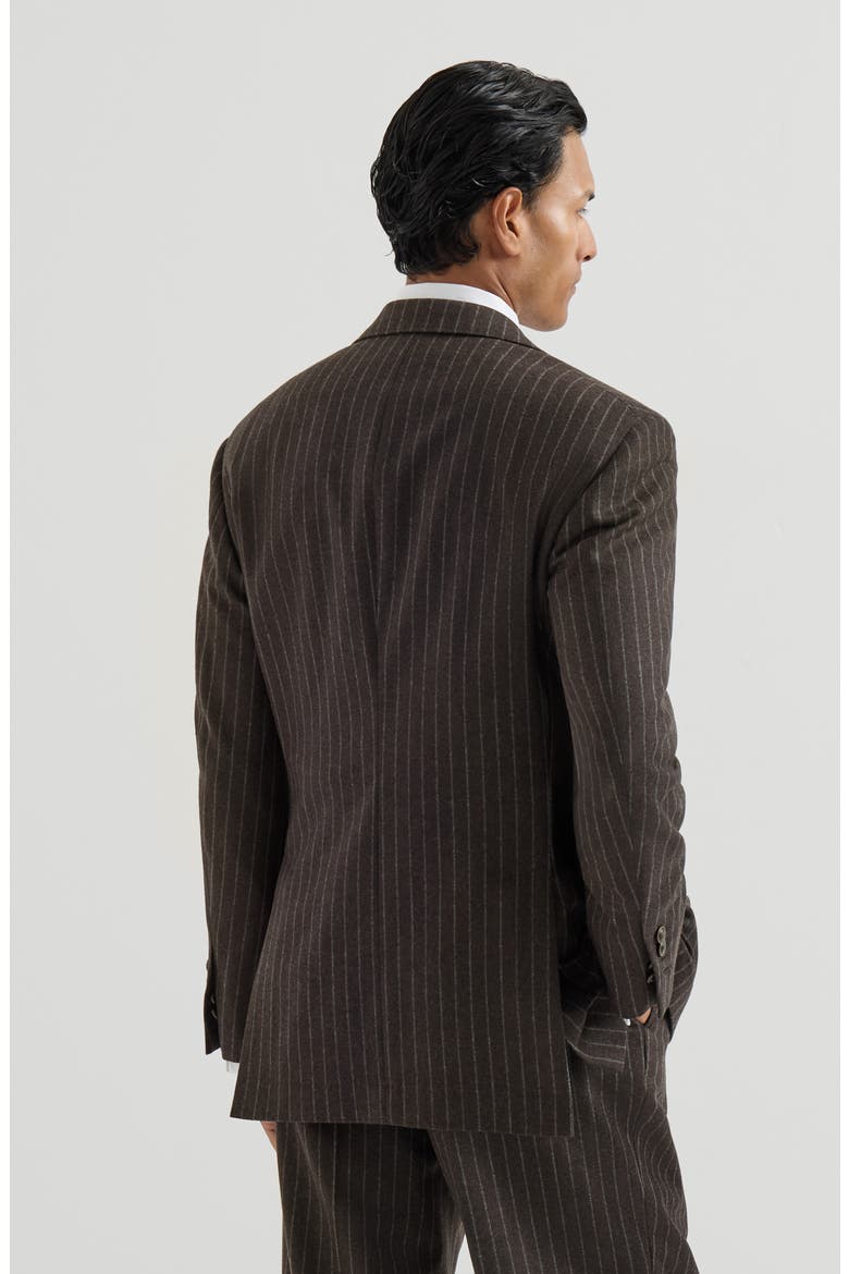Virgin wool and cashmere chalk stripe flannel Tailor blazer, Alternate, color, Brown