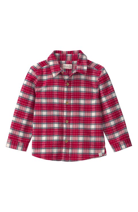 Kids' Organic Cotton Flannel Plaid Button-Up Shirt