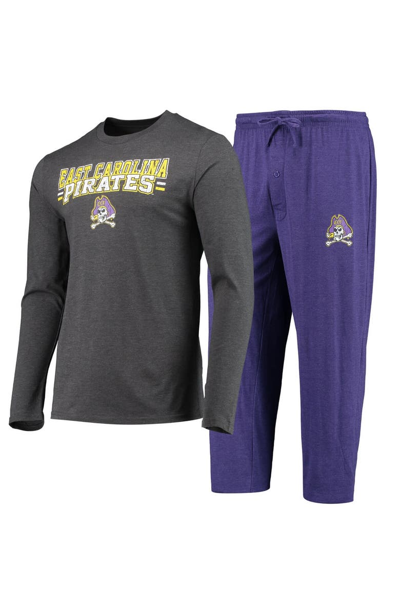 CONCEPTS SPORT Men's Concepts Sport Purple/Heathered Charcoal ECU Pirates Meter Long Sleeve T-Shirt & Pants Sleep Set, Alternate, color, 