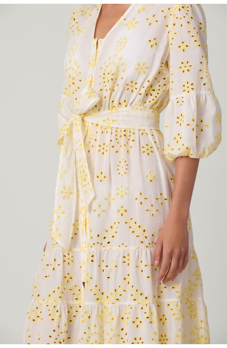Shoshanna Embroidered Eyelet Santorini Dress Coverup, Alternate, color, Lemon/Optic White