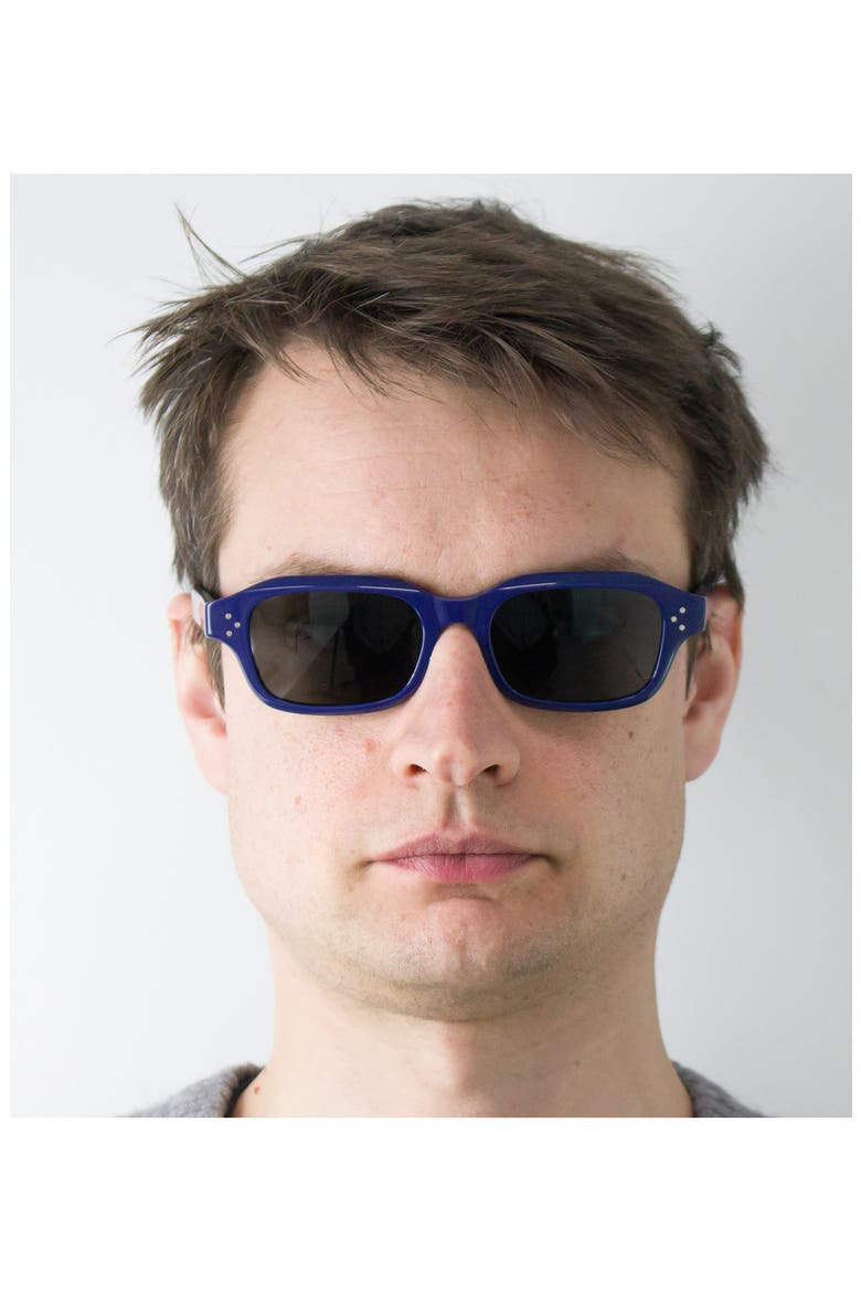 3 Dots 52mm Rectangle Sunglasses, Alternate, color, SHINY BLUE / SMOKE