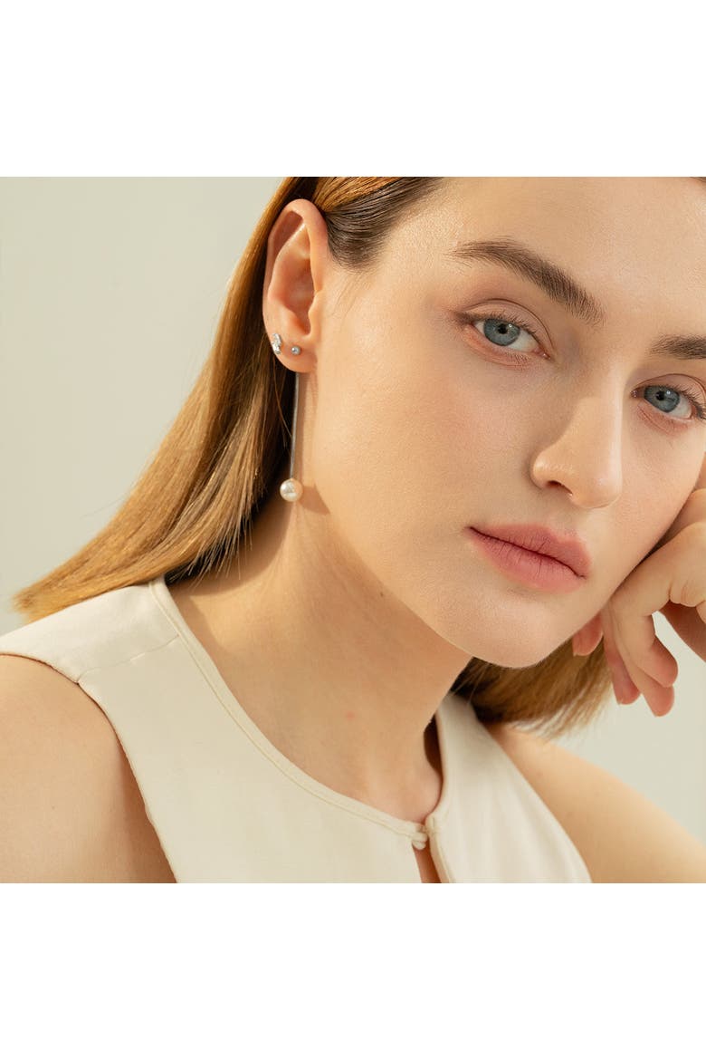14k Gold Plated Dangled Pearl Earrings Trendy Statement Piece, Alternate, color, Silver