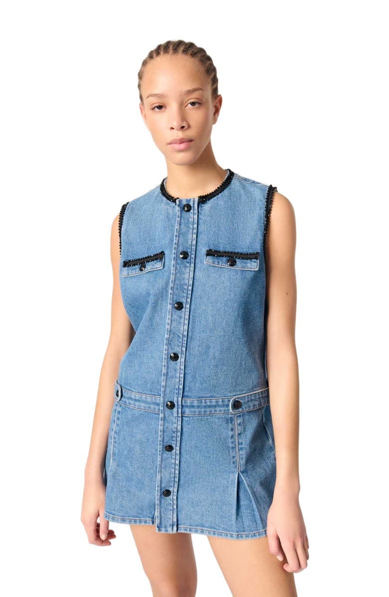 maje Denim dress with embroidered trim, Alternate, color,