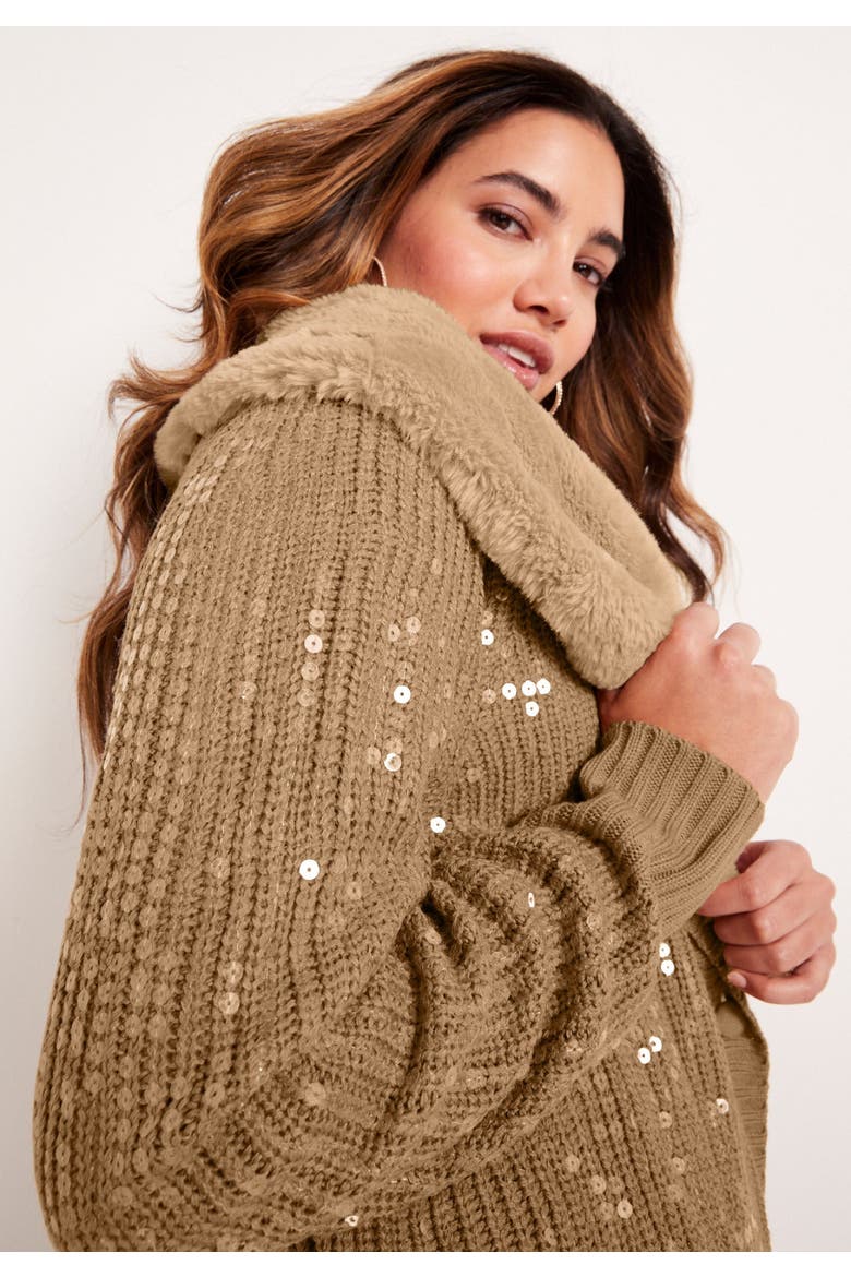 Sequin Button-Up Sweater, Alternate, color, BOLD RED