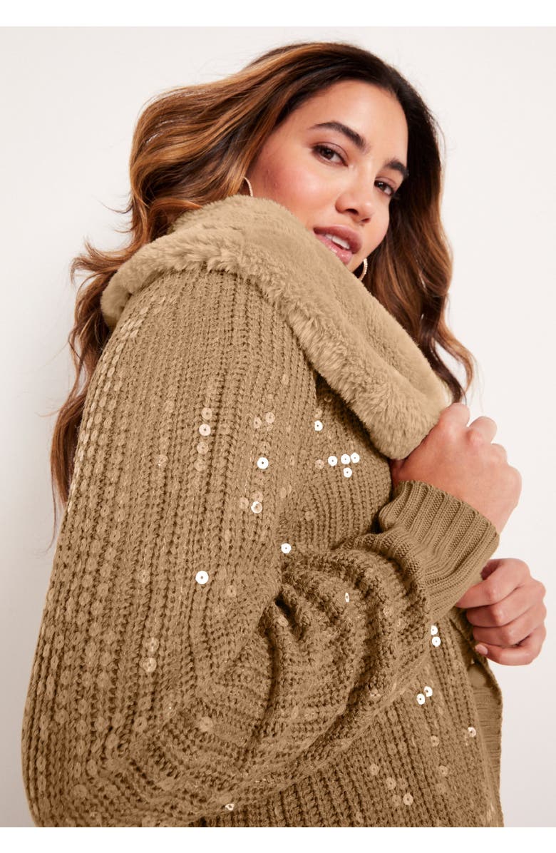 June + Vie Sequin Button-Up Sweater, Alternate, color, Bold Red