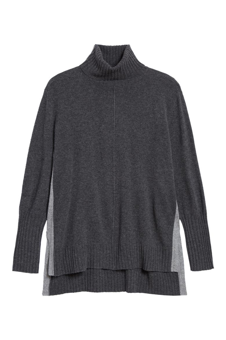 Wool & Cashmere Colorblock Turtleneck Sweater, Main, color, GREY MEDIUM CHARCOAL HEATHER
