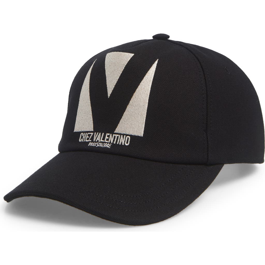 Valentino Garavani Cotton Baseball Cap With Embroidery And Curved Brim In Black