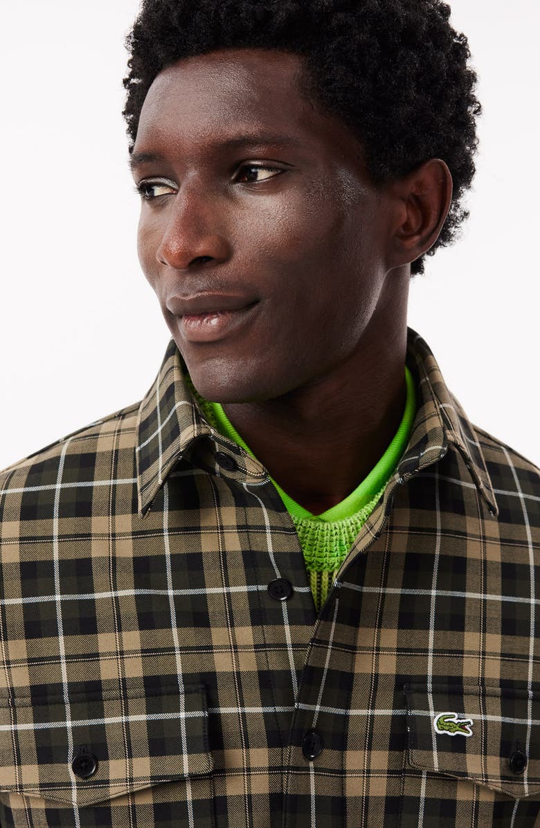 Lacoste Oversize Plaid Flannel Button-Up Overshirt, Alternate, color,