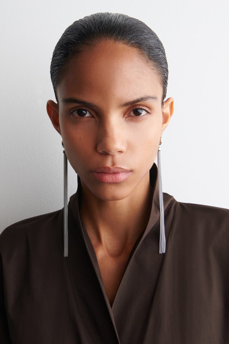 Shawl-Collar Cotton Blouse, Alternate, color, DARK BROWN