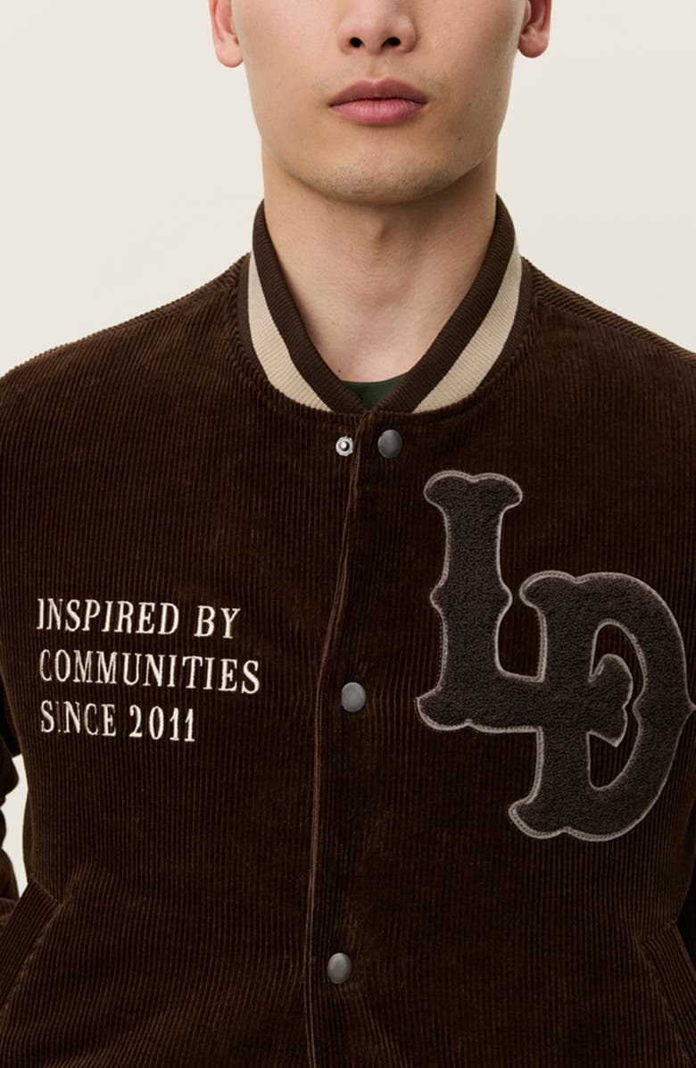 Les Deux LD Corduroy Varsity Jacket, Alternate, color, Slate Brown