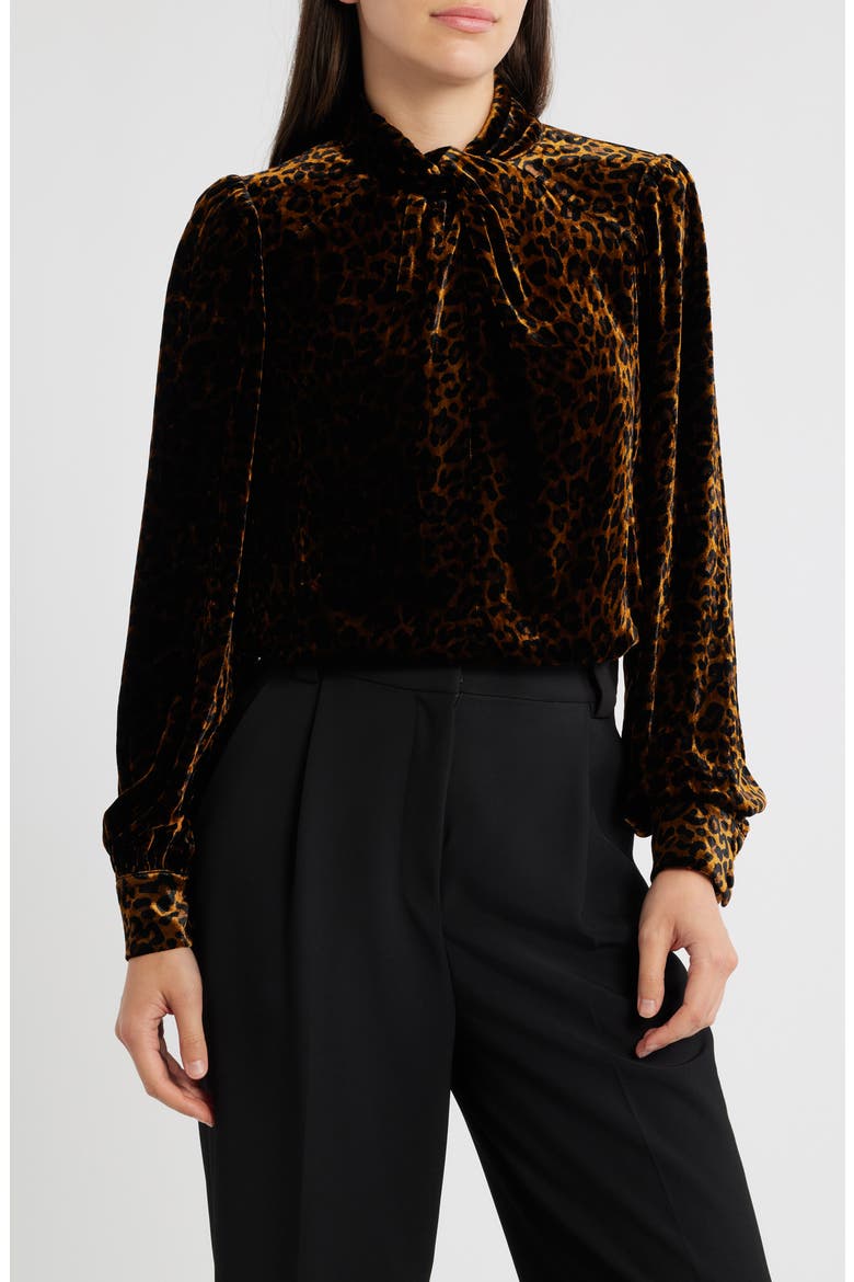 The Levana Long Sleeve Velvet Shirt, Main, color, BLACK/ VELVET LEOPARD