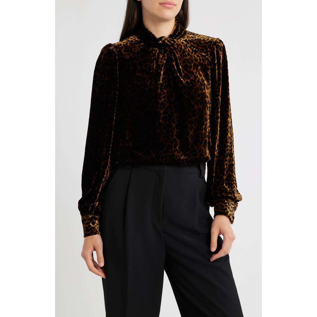 Elie Tahari The Levana Long Sleeve Velvet Shirt In Animal Print