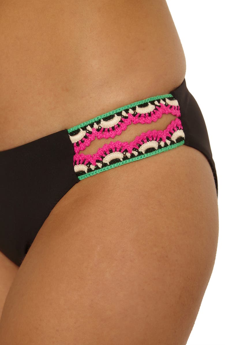 Lucky Brand Malaga Crochet Tab Hipster Bikini Bottoms, Alternate, color, Black