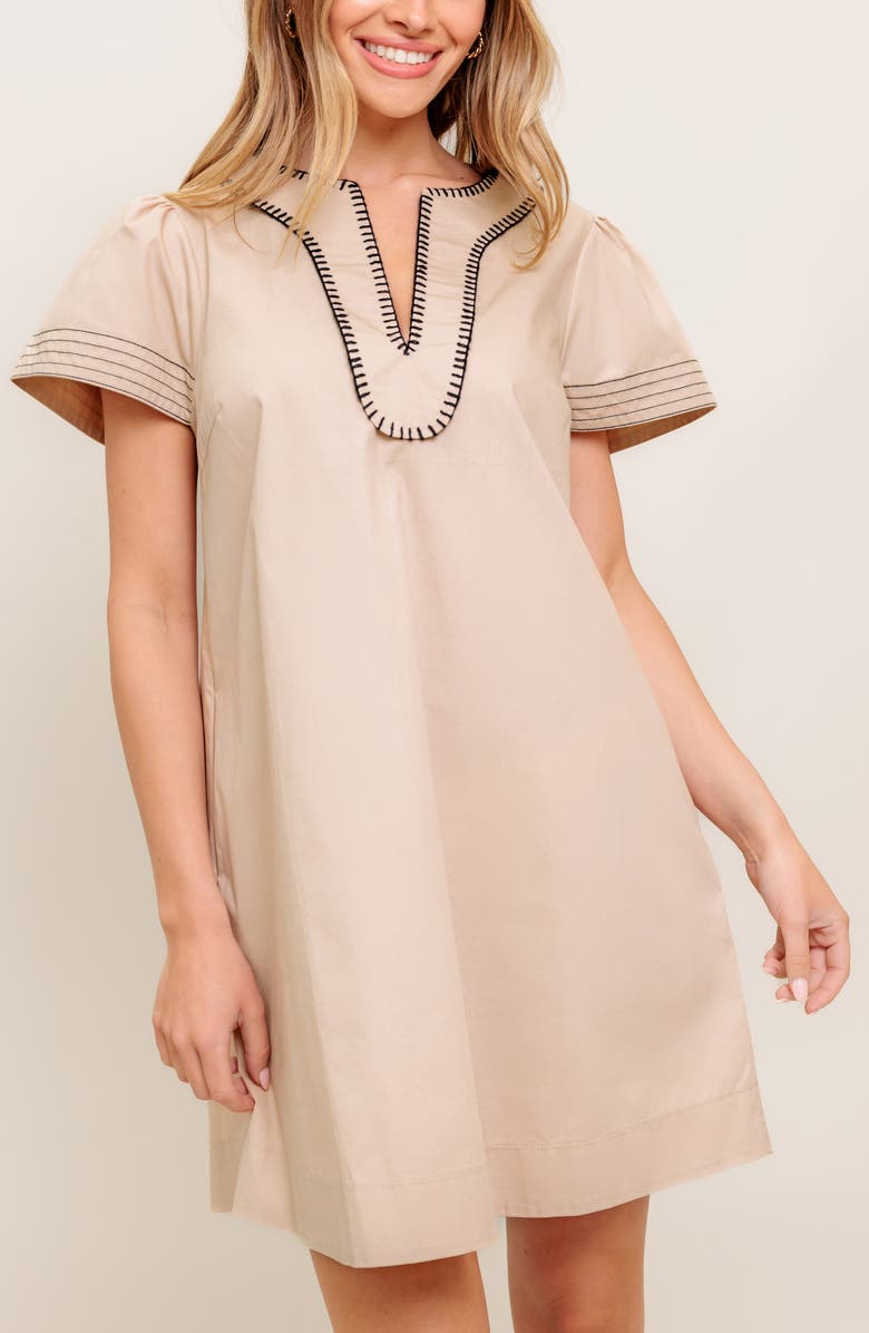 FLYING TOMATO Blanket Stitch Dress, Alternate, color, Taupe Black