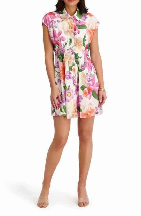 Kensie Floral Cap Sleeve Fit & Flare Shirtdress